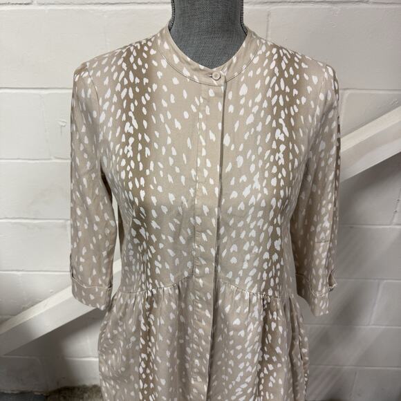 Tuckernuck Antelope Royal Shirt Dress XS White Tan Print 3/4 Sleeve Pockets - Picture 3 of 10